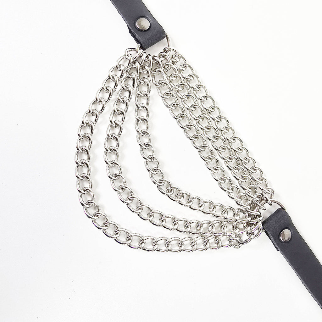 6 ROW STEEL HANGING CHAIN CHOKER GENUINE LEATHER