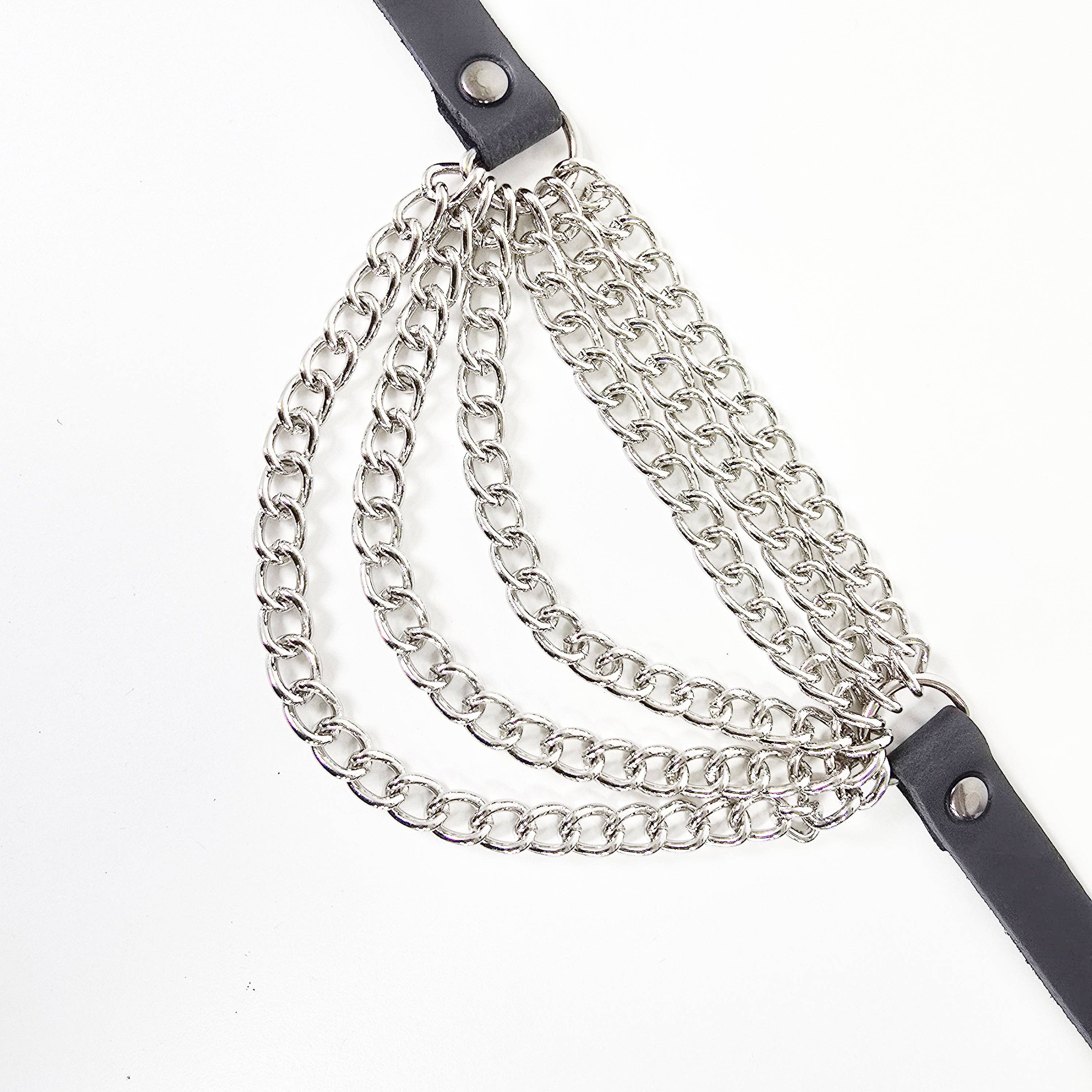 6 ROW STEEL HANGING CHAIN CHOKER GENUINE LEATHER
