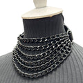 6 ROW STEEL HANGING CHAIN CHOKER GENUINE LEATHER