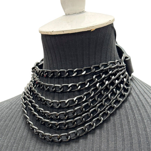 6 ROW STEEL HANGING CHAIN CHOKER GENUINE LEATHER