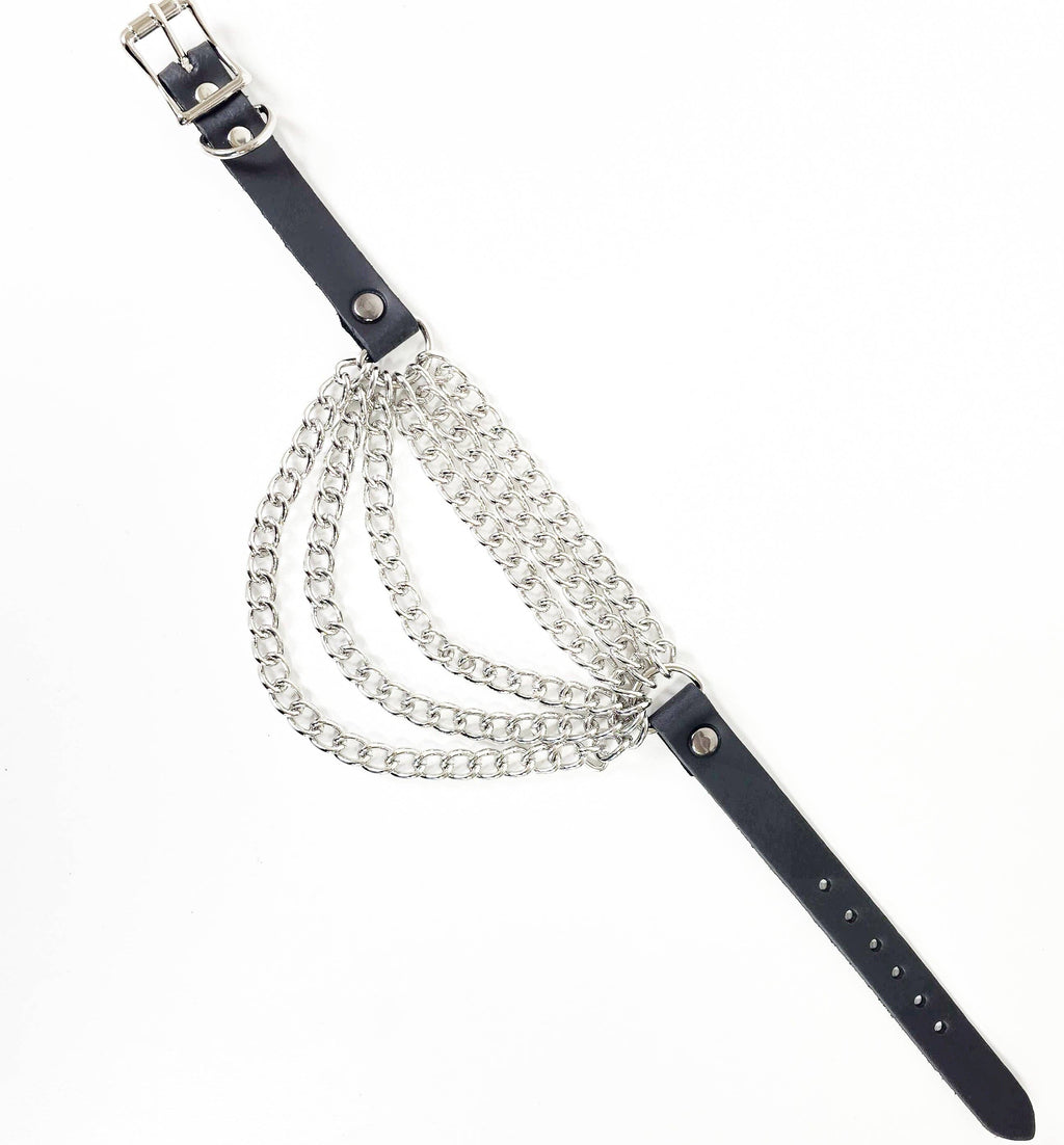 6 ROW STEEL HANGING CHAIN CHOKER GENUINE LEATHER