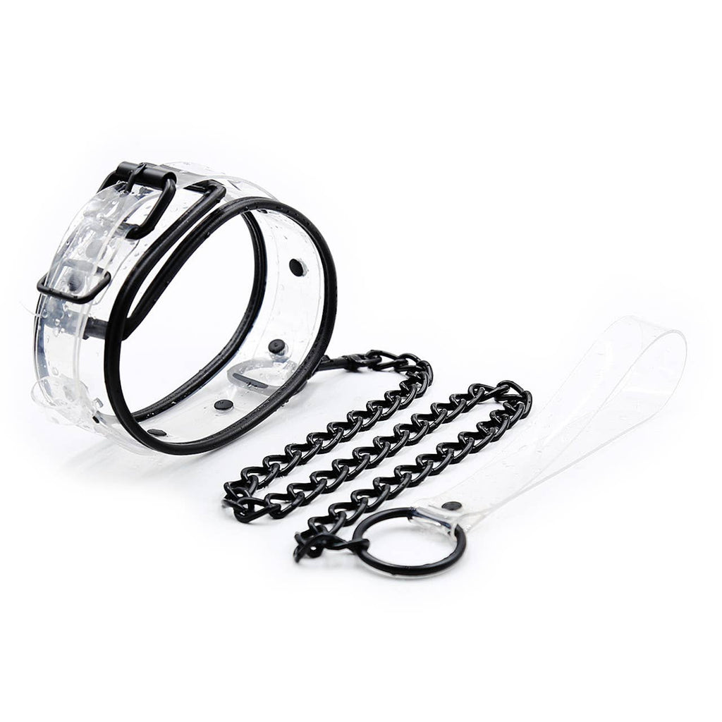 Collar Clear D-Ring Collar with Blk Piping with Leash