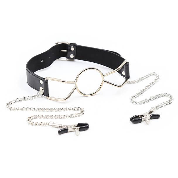 Ball Gag - Spider Gag with Adjustable Nipple Clamps