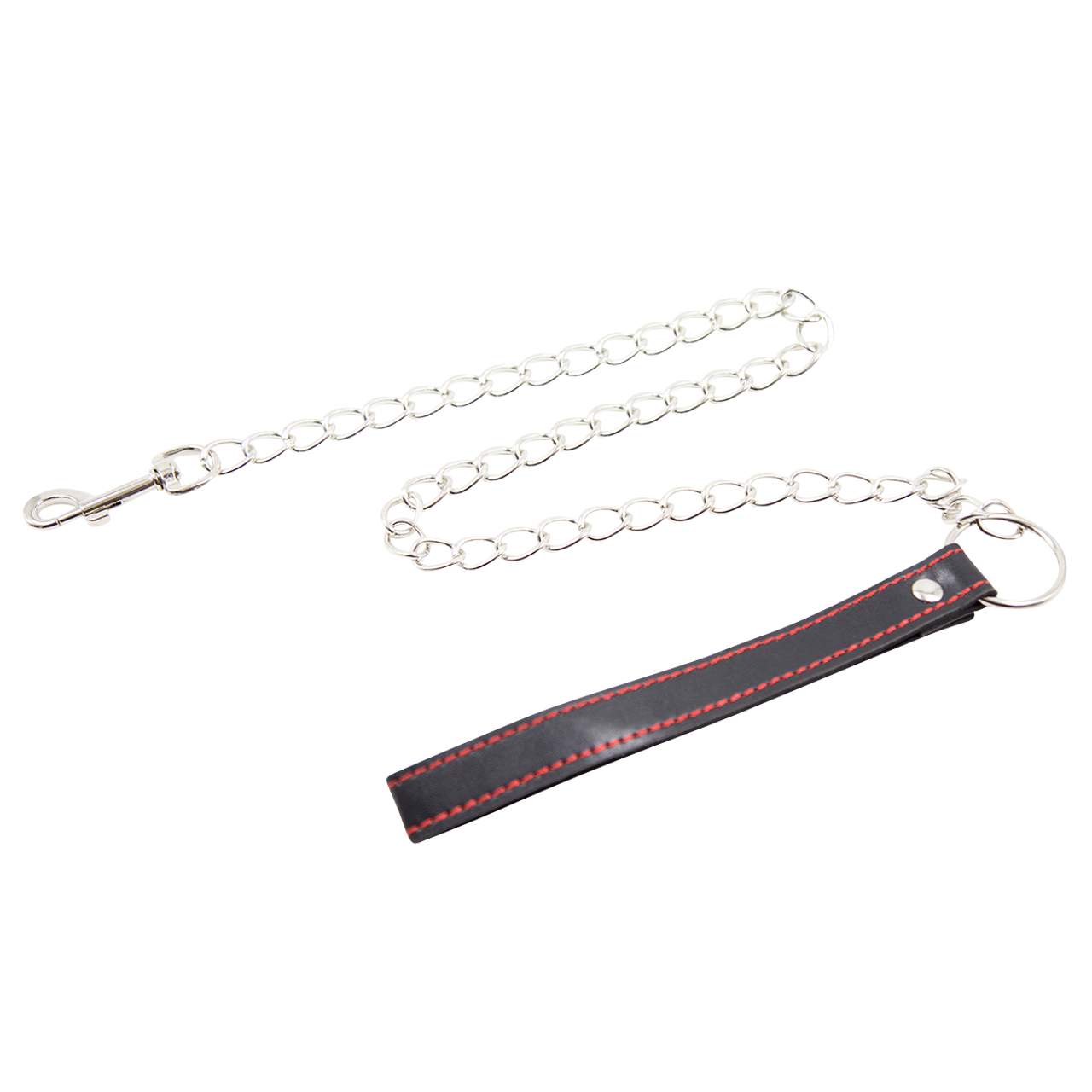 Leash - PVC & Chain Black with Red Stitching Loop Handle
