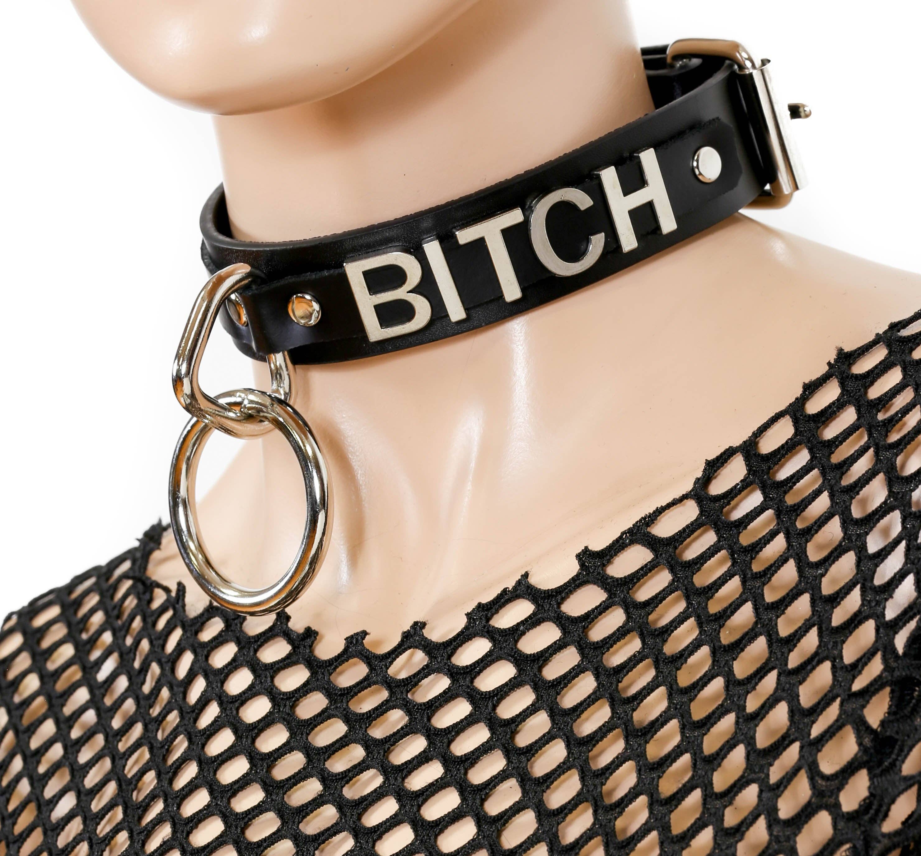 BONDAGE COLLAR  STAINLESS STEEL LETTER WORDS ID NAME CHOKER