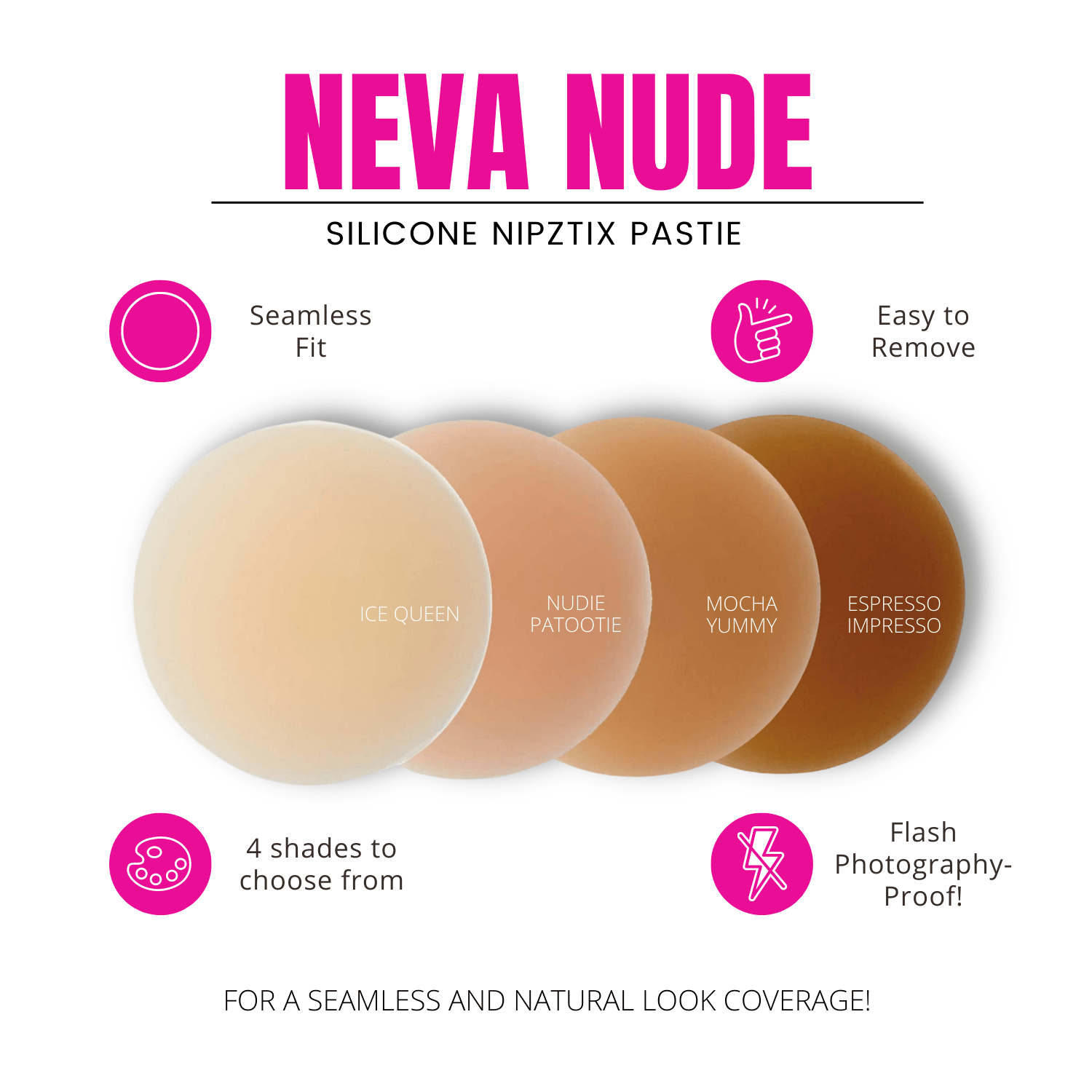 Nudie Patootie Nude Skin INVISIBLE REUSABLE Silicone Nipple Cover Pasties