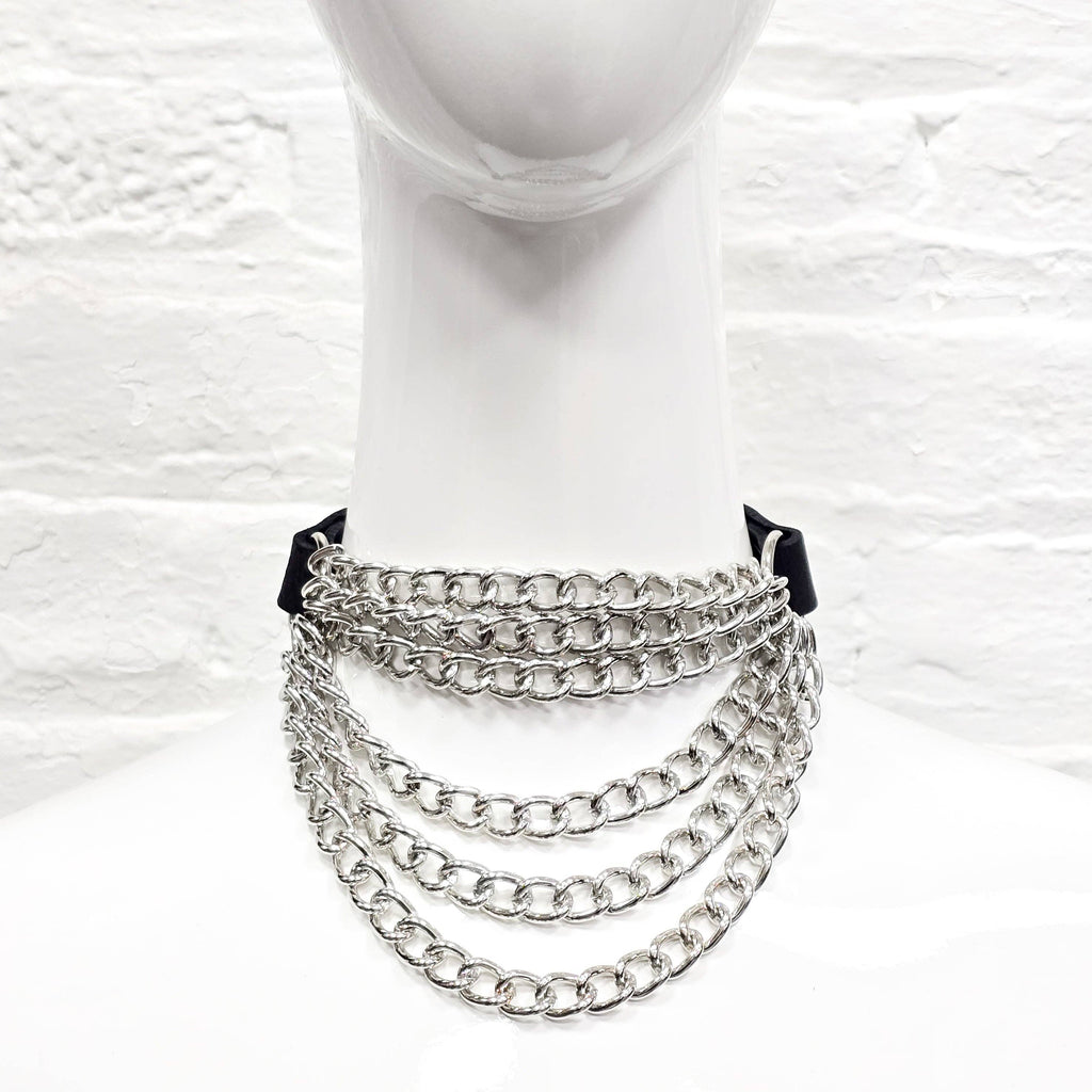 6 ROW STEEL HANGING CHAIN CHOKER GENUINE LEATHER