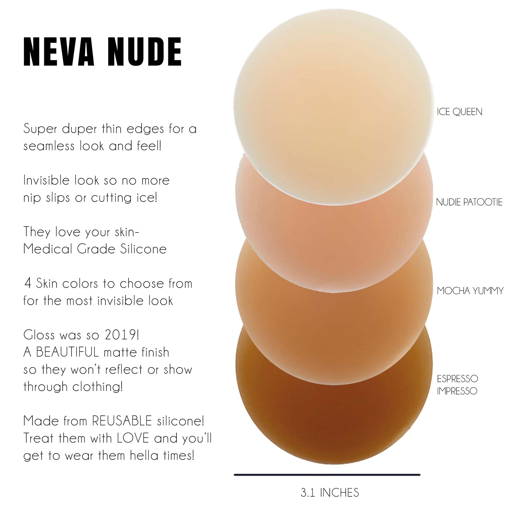 Espresso Impresso Nude Skin INVISIBLE REUSABLE Silicone Nipple Cover Pasties