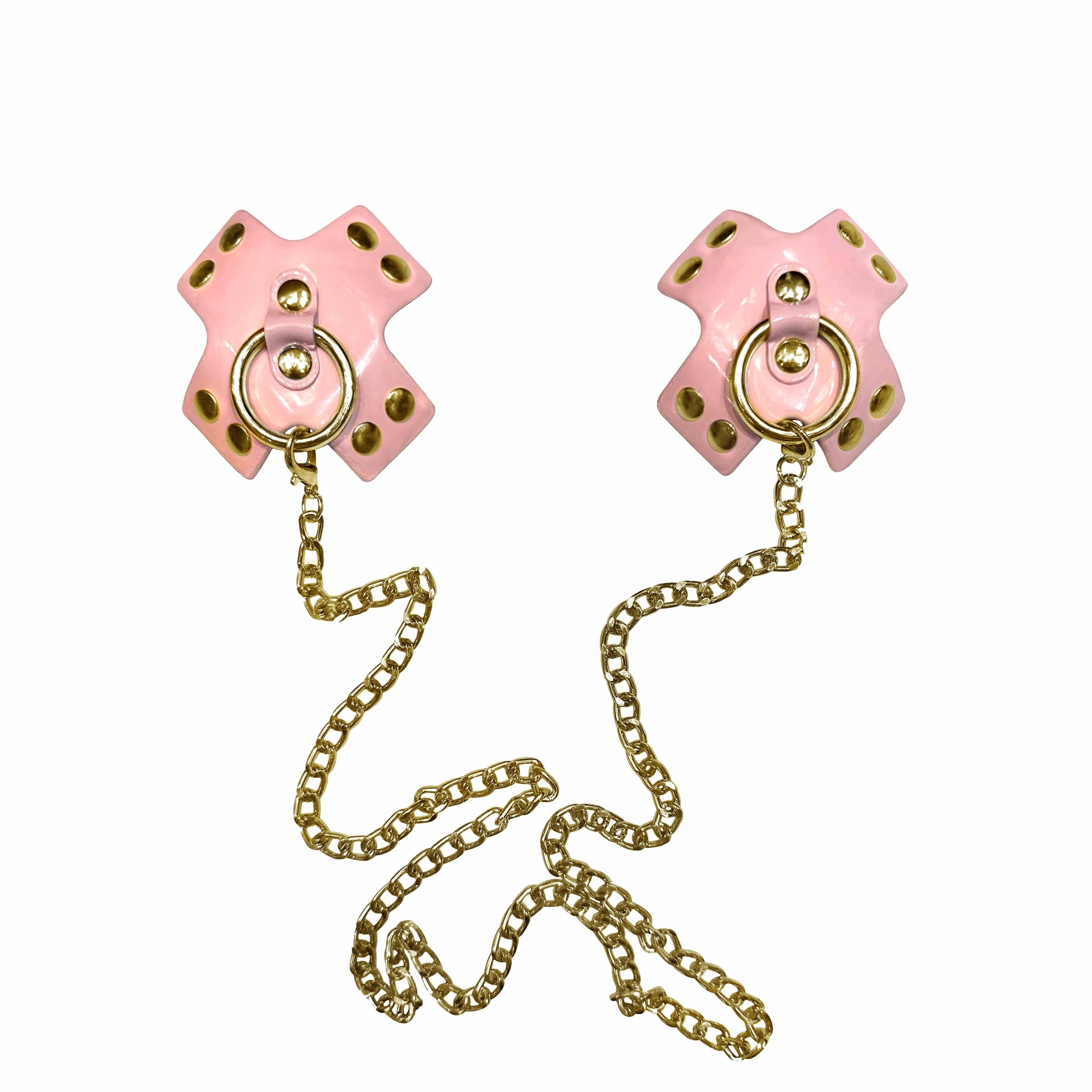 Pierced 'N Punked Pink Leather Silver Chain Reusable Silicone Nipple Cover Pasties