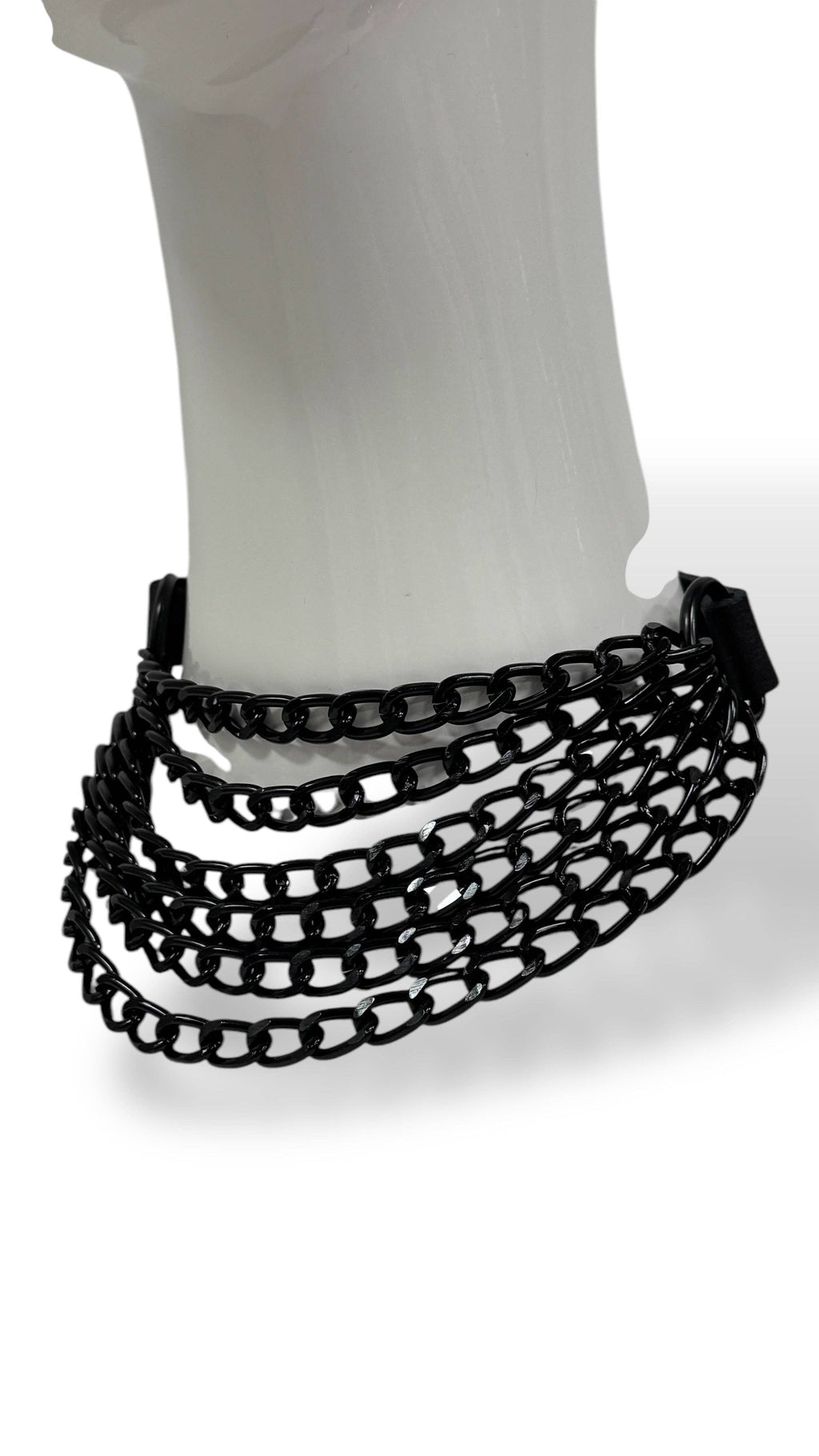 6 ROW STEEL HANGING CHAIN CHOKER GENUINE LEATHER