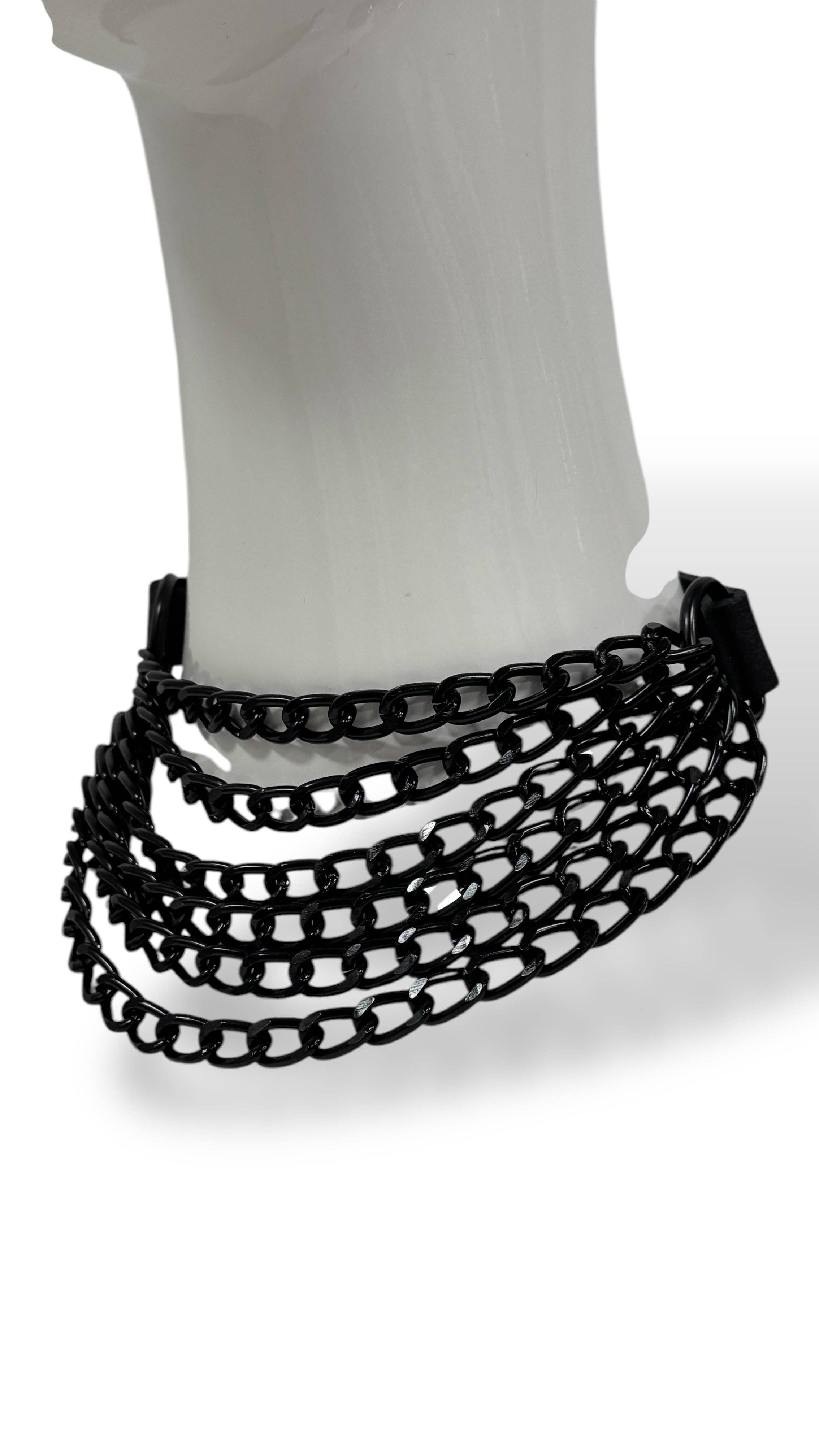 6 ROW STEEL HANGING CHAIN CHOKER GENUINE LEATHER