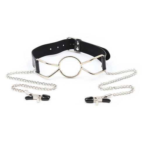Ball Gag - Spider Gag with Adjustable Nipple Clamps