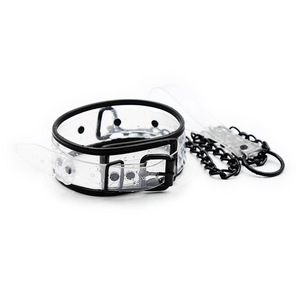 Collar Clear D-Ring Collar with Blk Piping with Leash