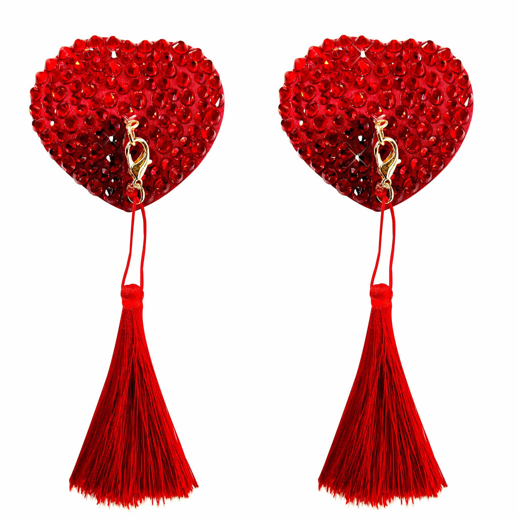 Forever Yours Red Heart Crystal Tassel Reusable Silicone Nipple Cover Pasties